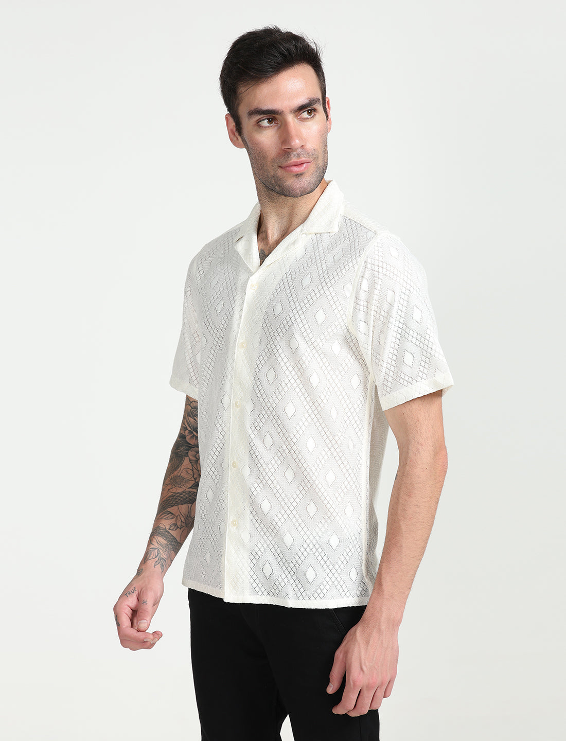 Ivory Crochet Half Sleeve Shirt