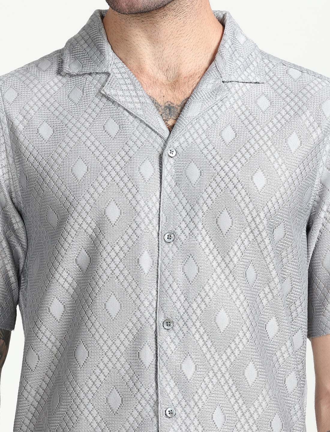Grey Crochet Half Sleeve Shirt