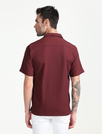 Maroon Popcorn Half Sleeve Shirt for Men 