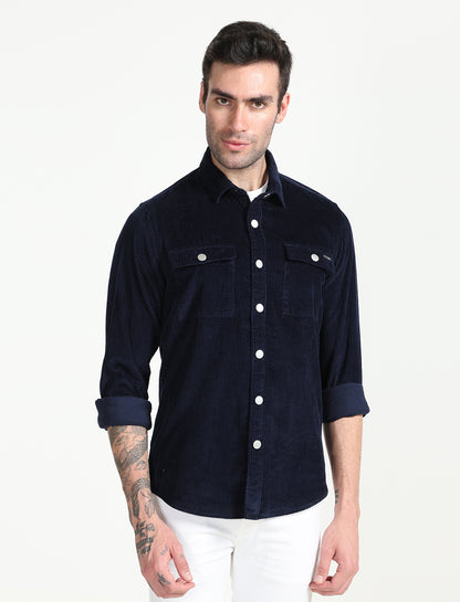 Royal Blue Corduroy Shirt for Men 