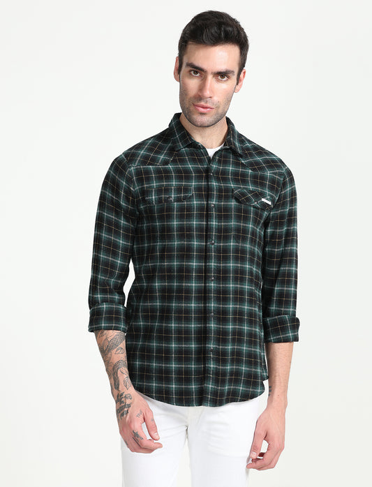 Dark Green Checks Full Sleeve Shirt
