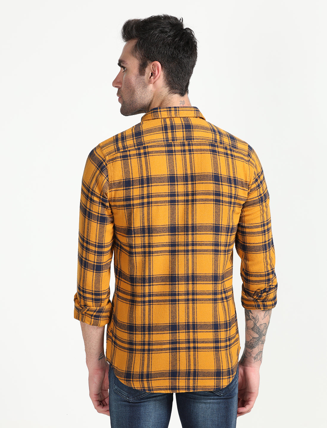 Yellow Cotton Checks Full Sleeve