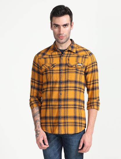 Yellow Cotton Checks Full Sleeve