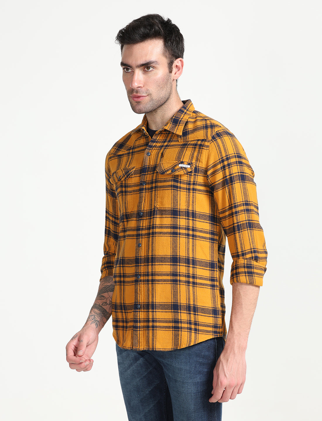 Yellow Cotton Checks Full Sleeve 