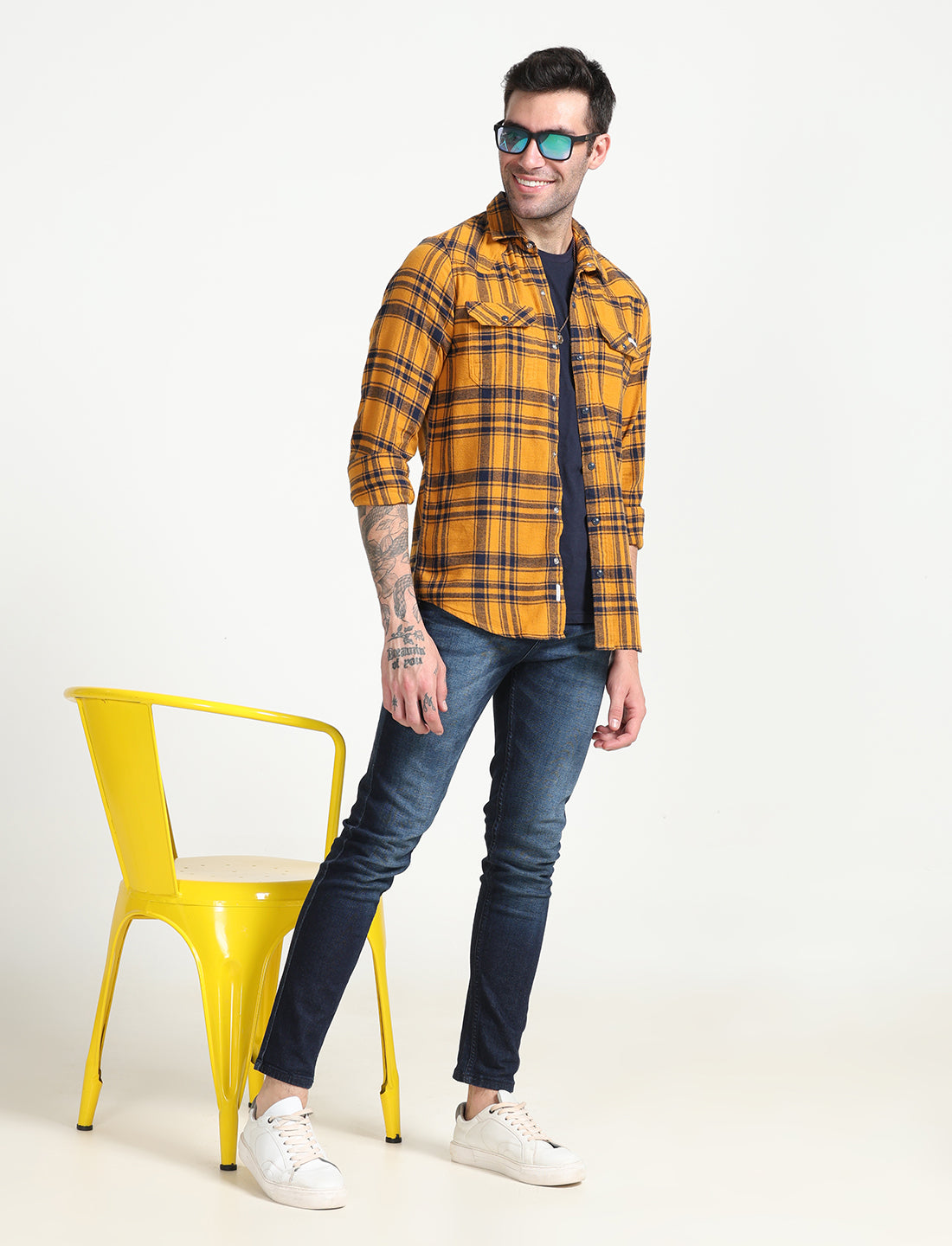 Yellow Cotton Checks Full Sleeve 