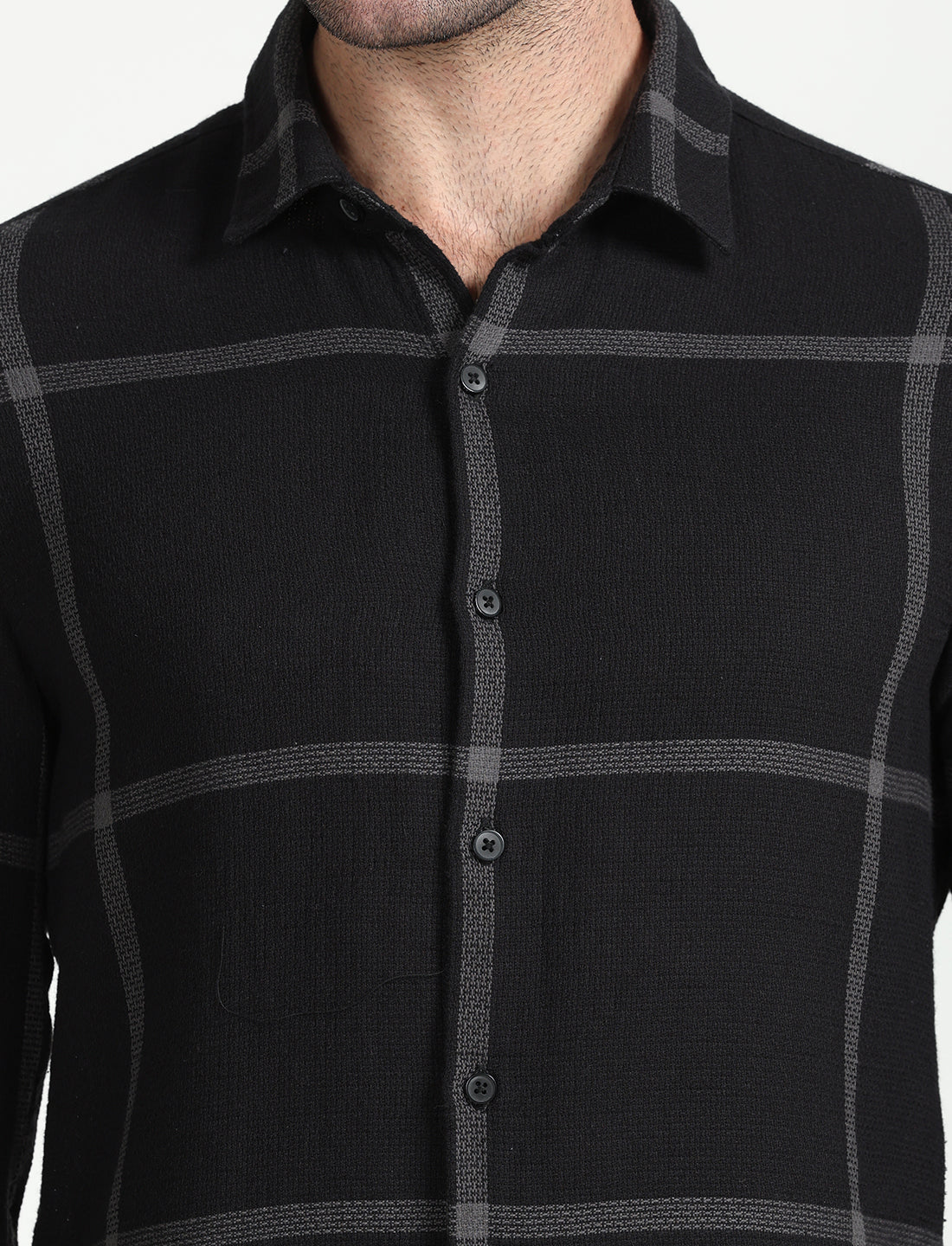 Black Checks Cotton Dobby Full Sleeve Shirt for Men 