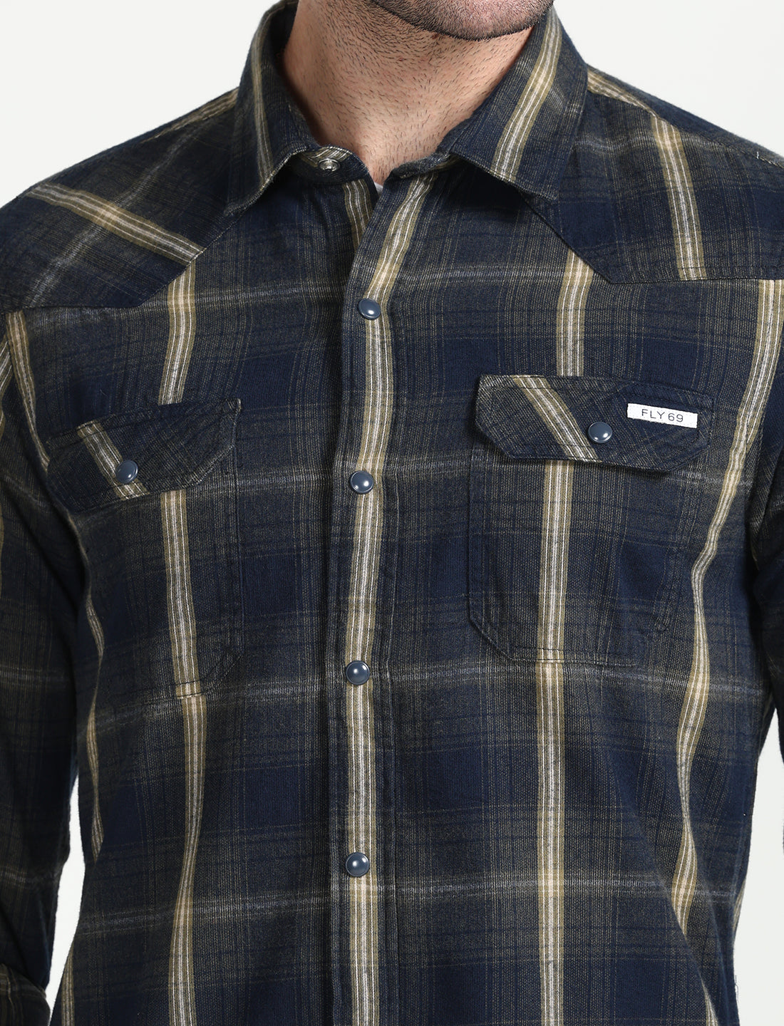 Navy Check Corduroy Full Sleeve Shirt for Men 