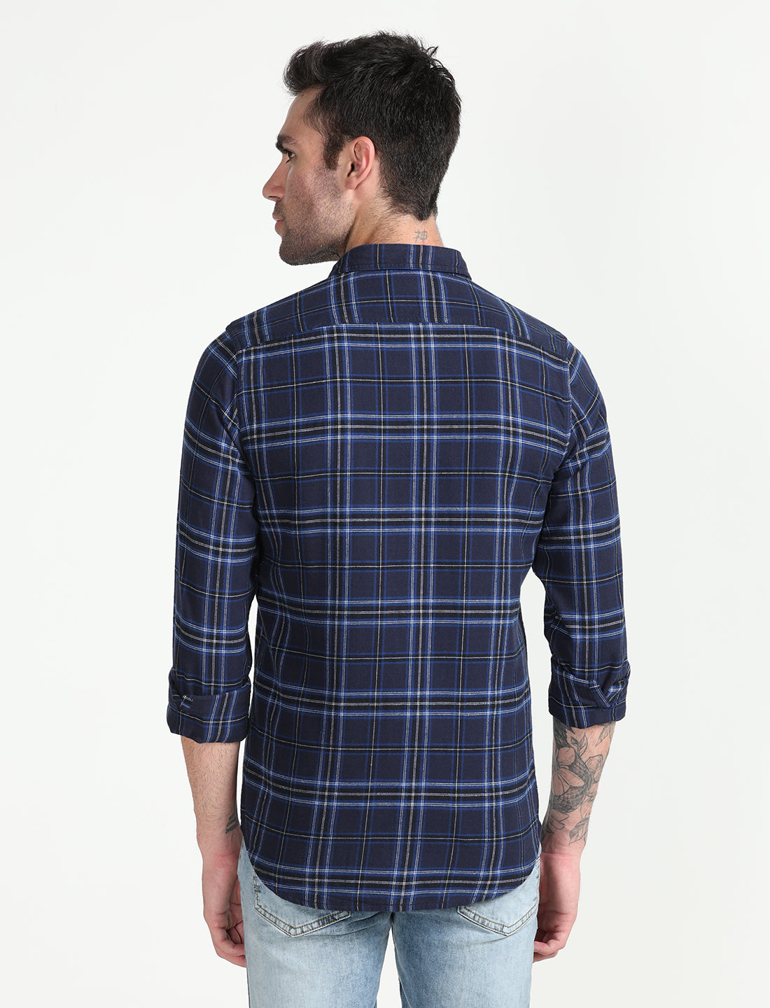 Dark Blue Checks Full Sleeve Shirt for Men 