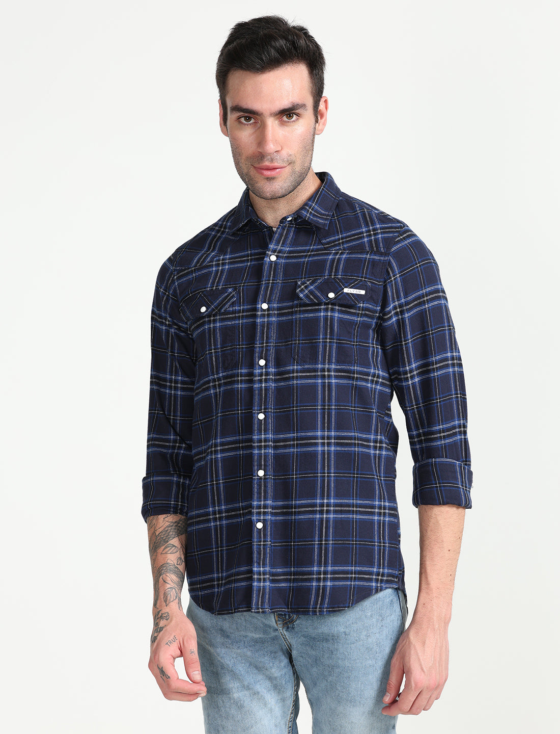 Dark Blue Checks Full Sleeve Shirt for Men 