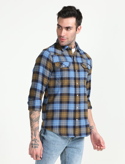 Light Blue Checks Cotton Full Sleeve Shirt