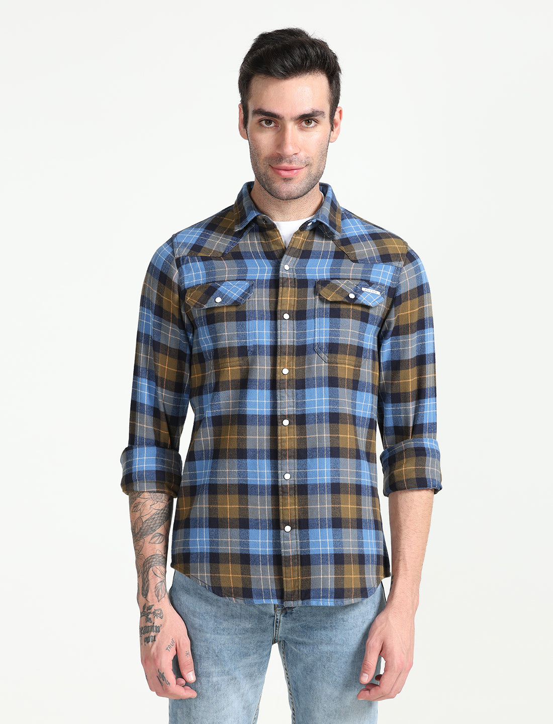 Light Blue Checks Cotton Full Sleeve Shirt