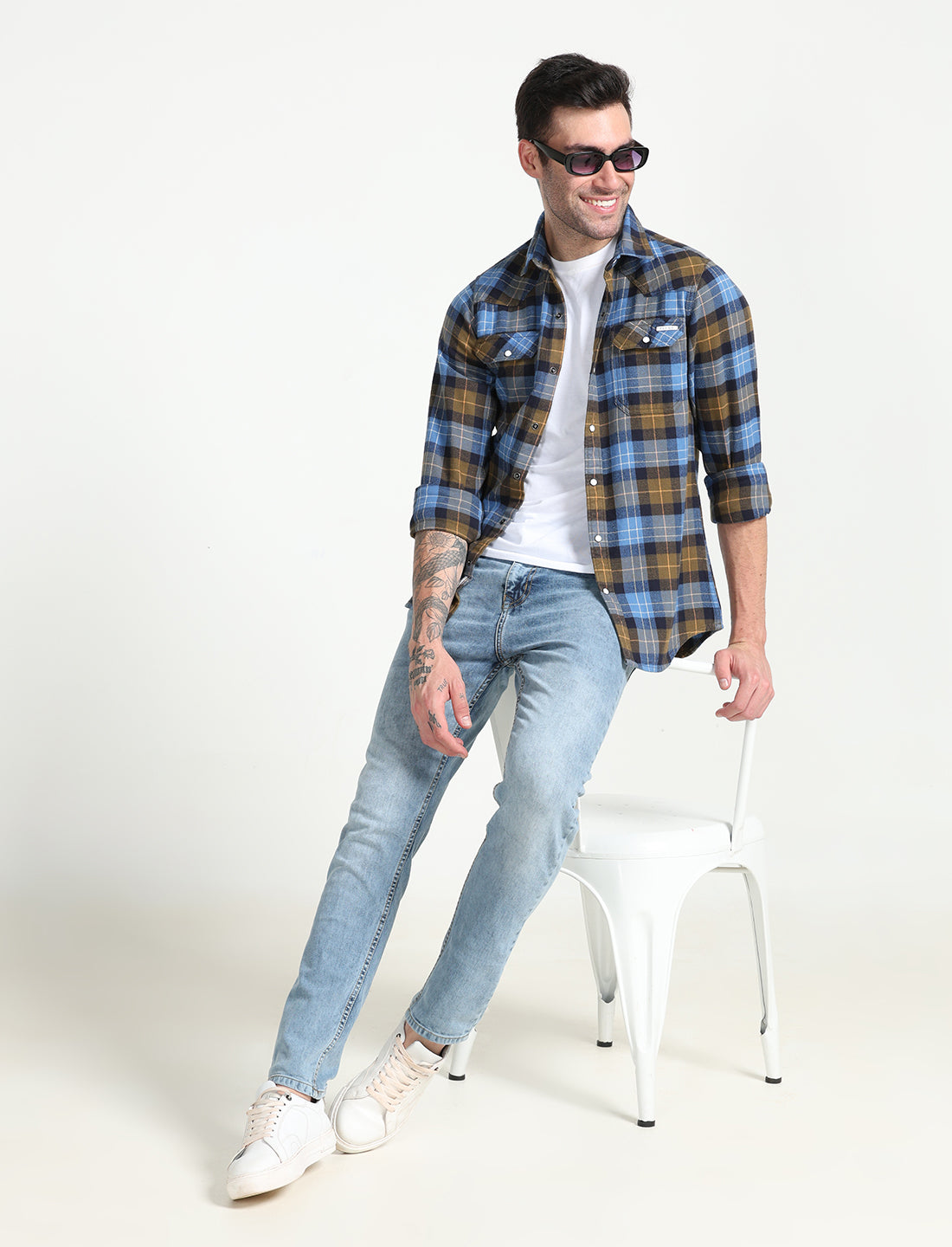 Light Blue Checks Cotton Full Sleeve Shirt