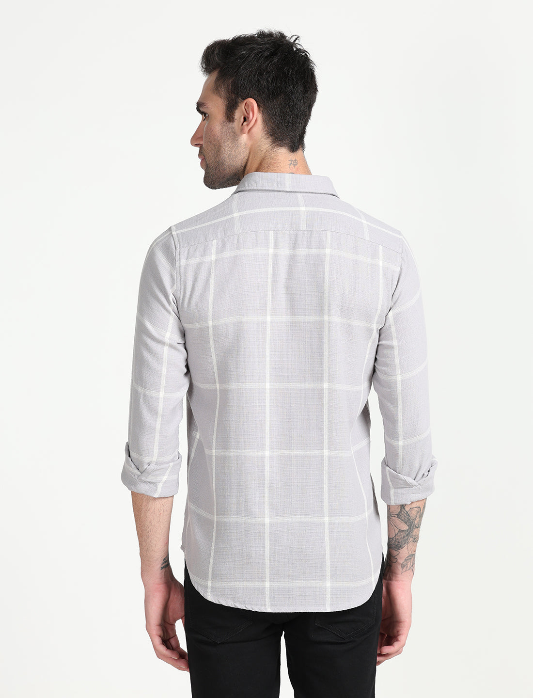 Grey Cotton Full Sleeve Checks Shirts