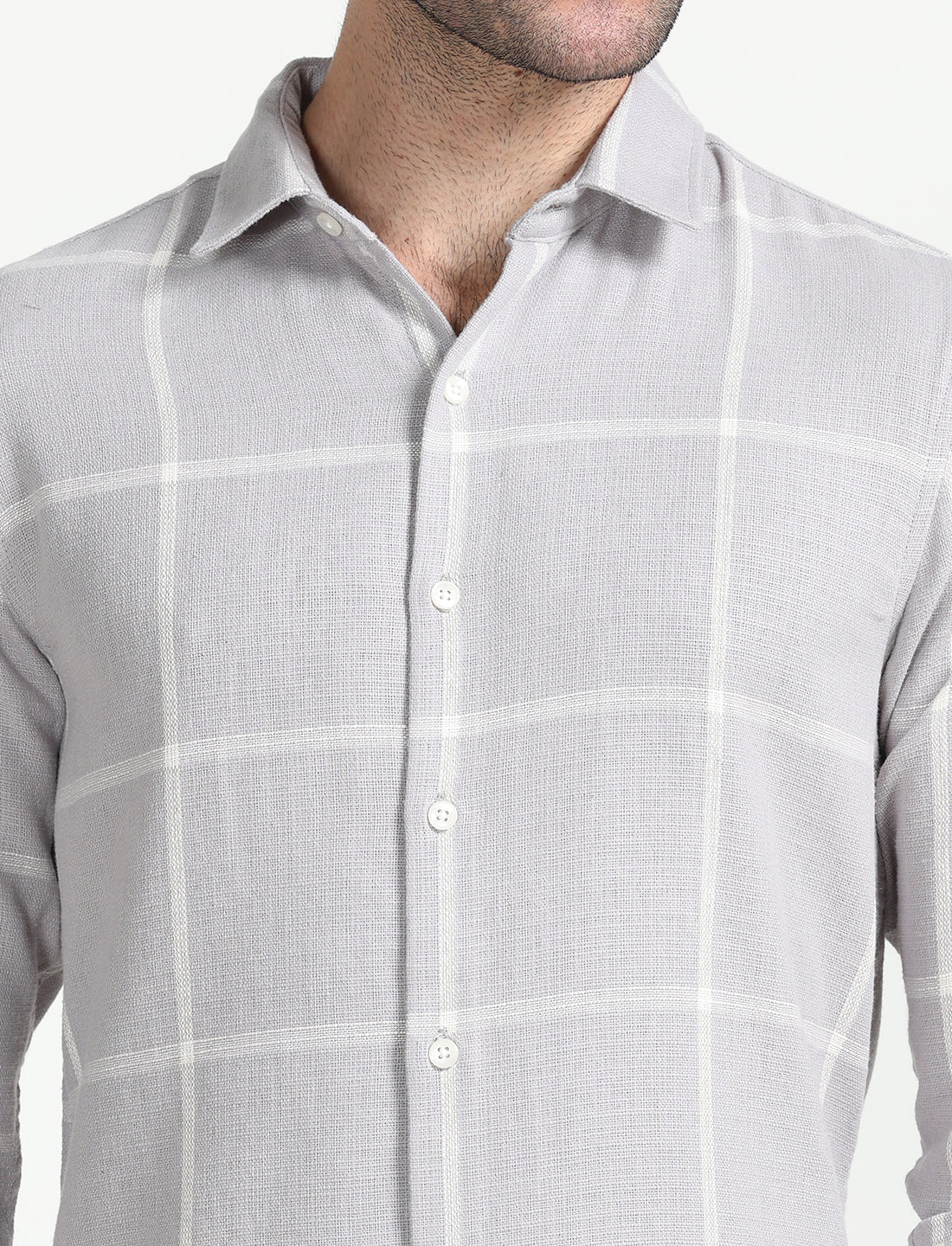 Grey Cotton Full Sleeve Checks Shirts