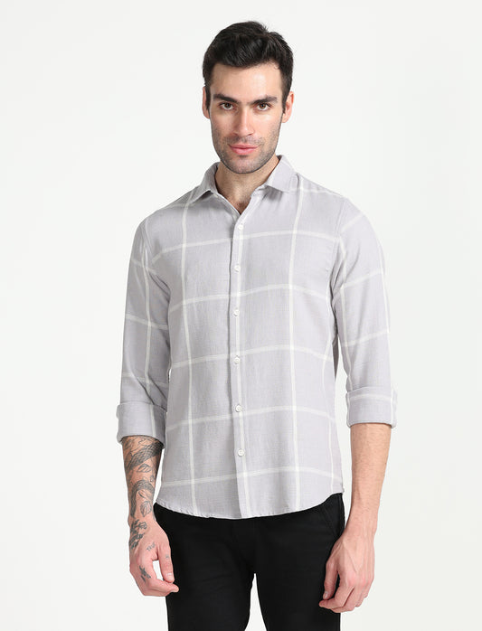 Grey Cotton Full Sleeve Checks Shirts