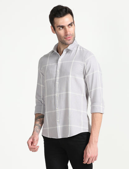 Grey Cotton Full Sleeve Checks Shirts