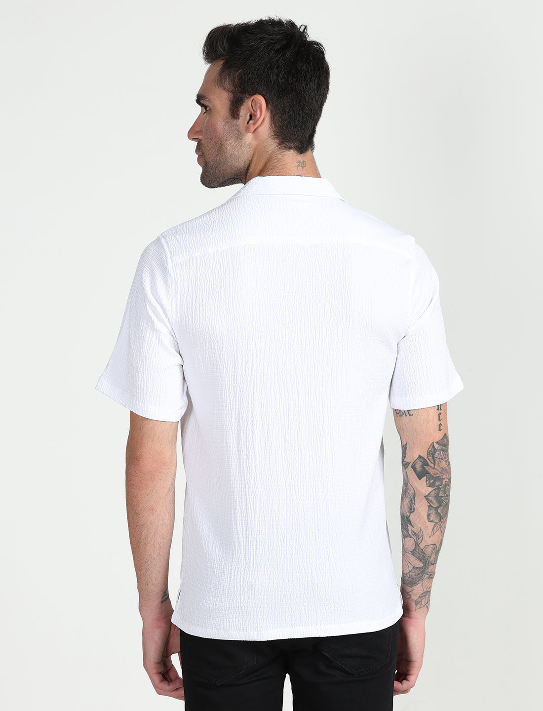White Popcorn Half Sleeve Shirt for Men 