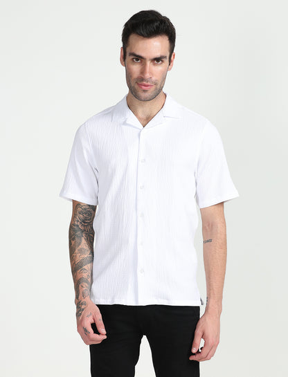 White Popcorn Half Sleeve Shirt for Men 