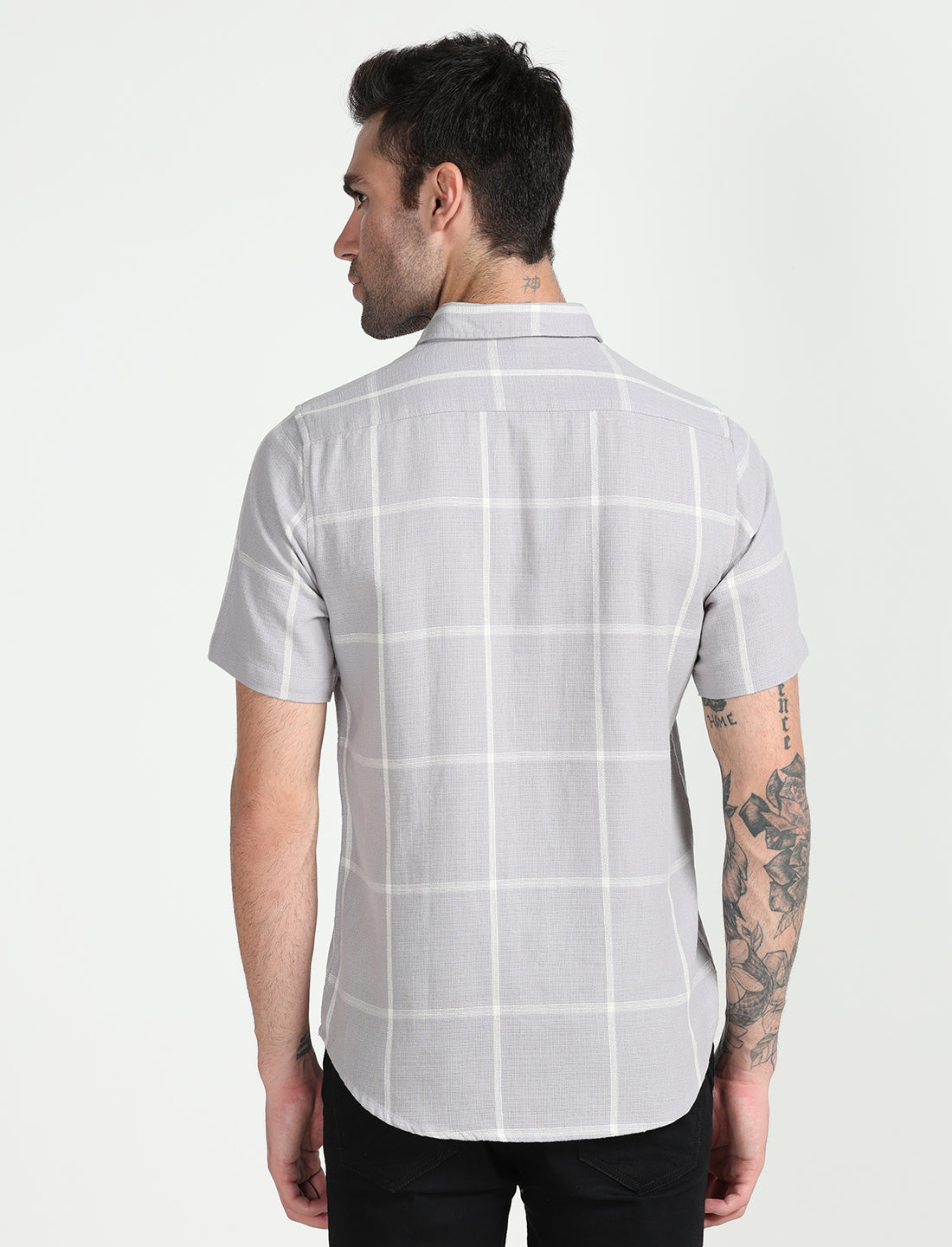 Grey Cotton Half Sleeve Shirt