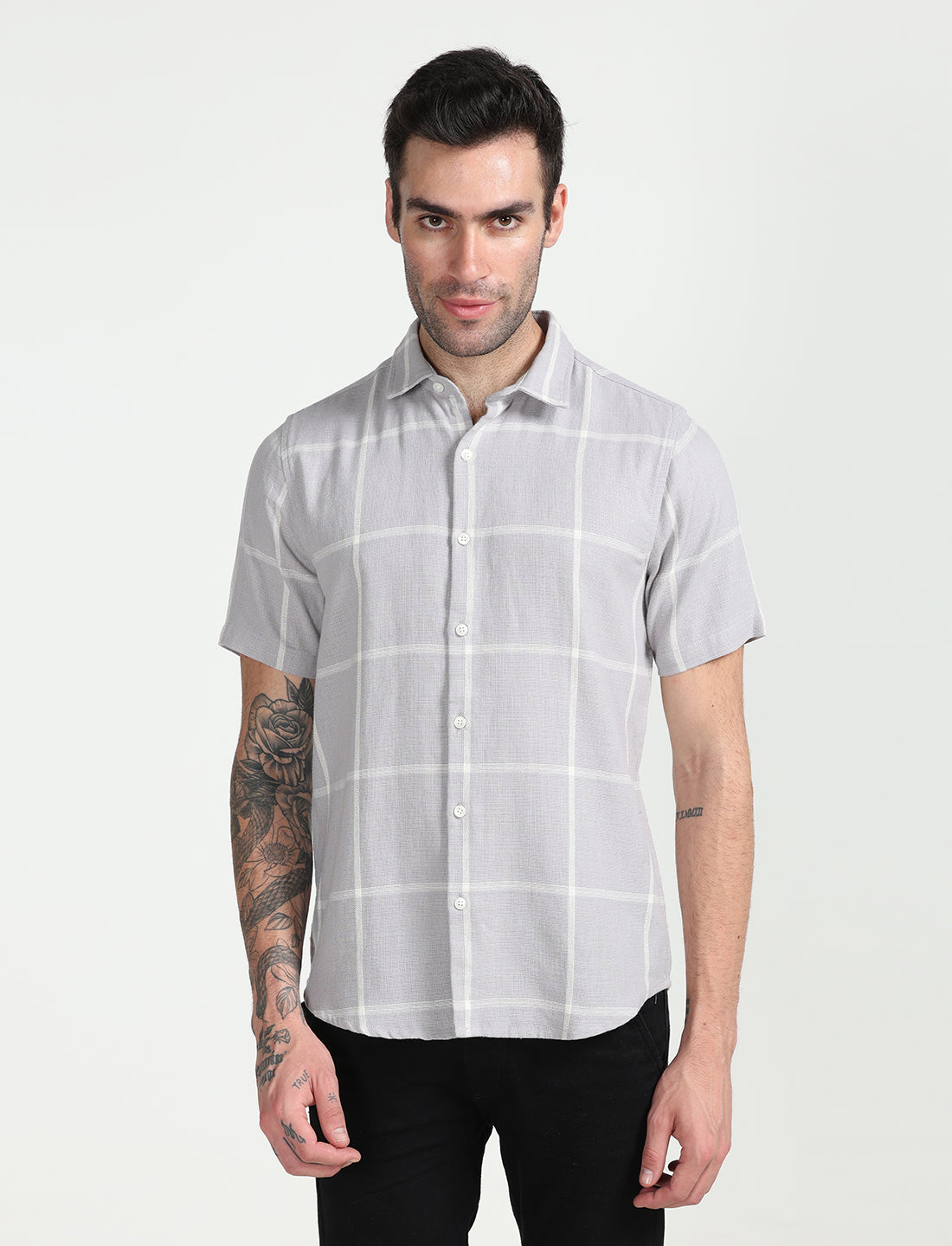 Grey Cotton Half Sleeve Shirt