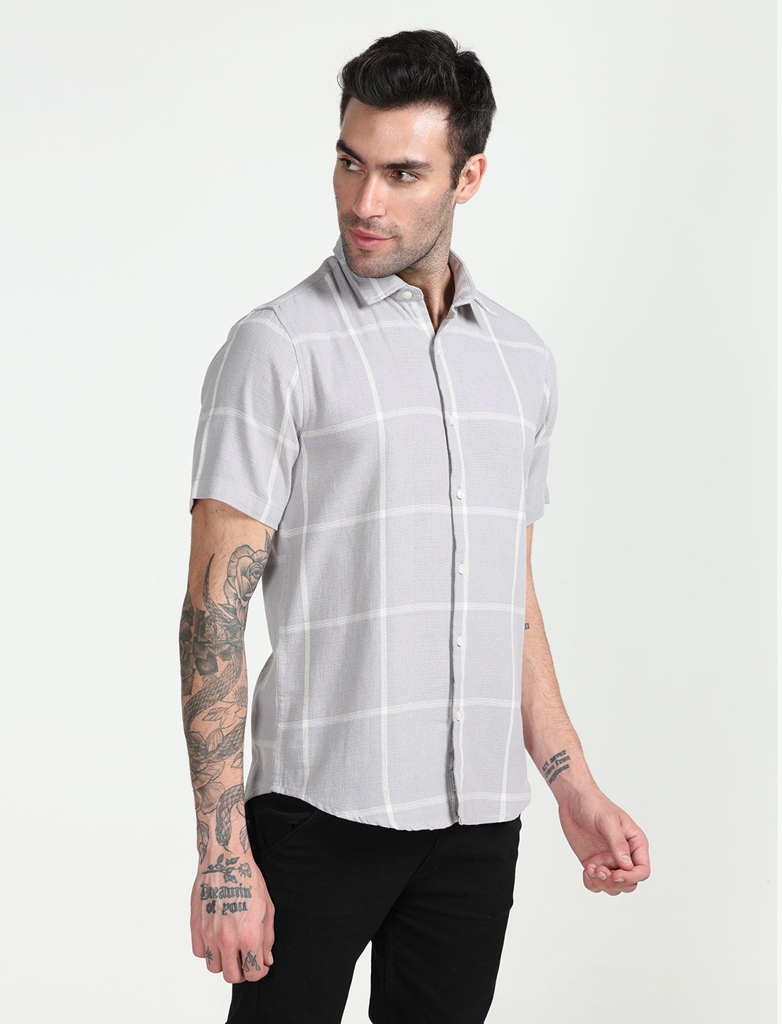 Grey Cotton Half Sleeve Shirt