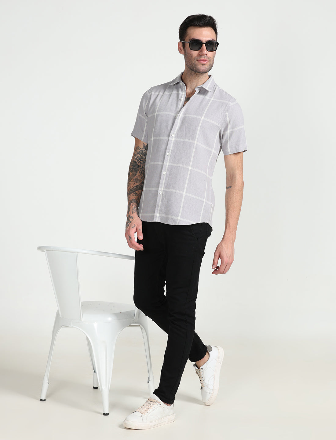 Grey Cotton Half Sleeve Shirt